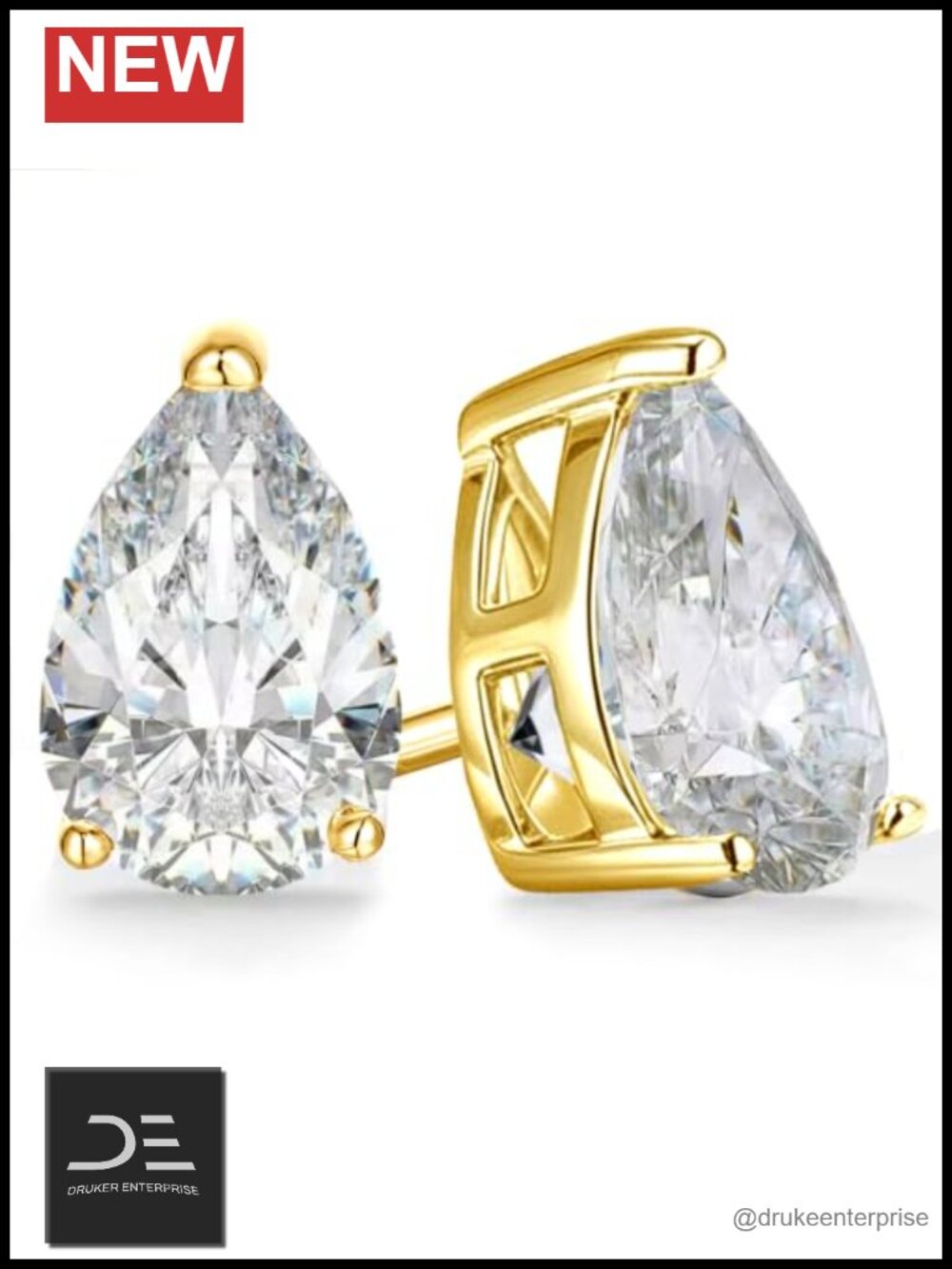 2-4ct Pear Moissanite Stud Earrings Gold Plated S925 Silver 7x10MM Wedding